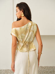 One-Shoulder Floral-Patterned Top - Calestra