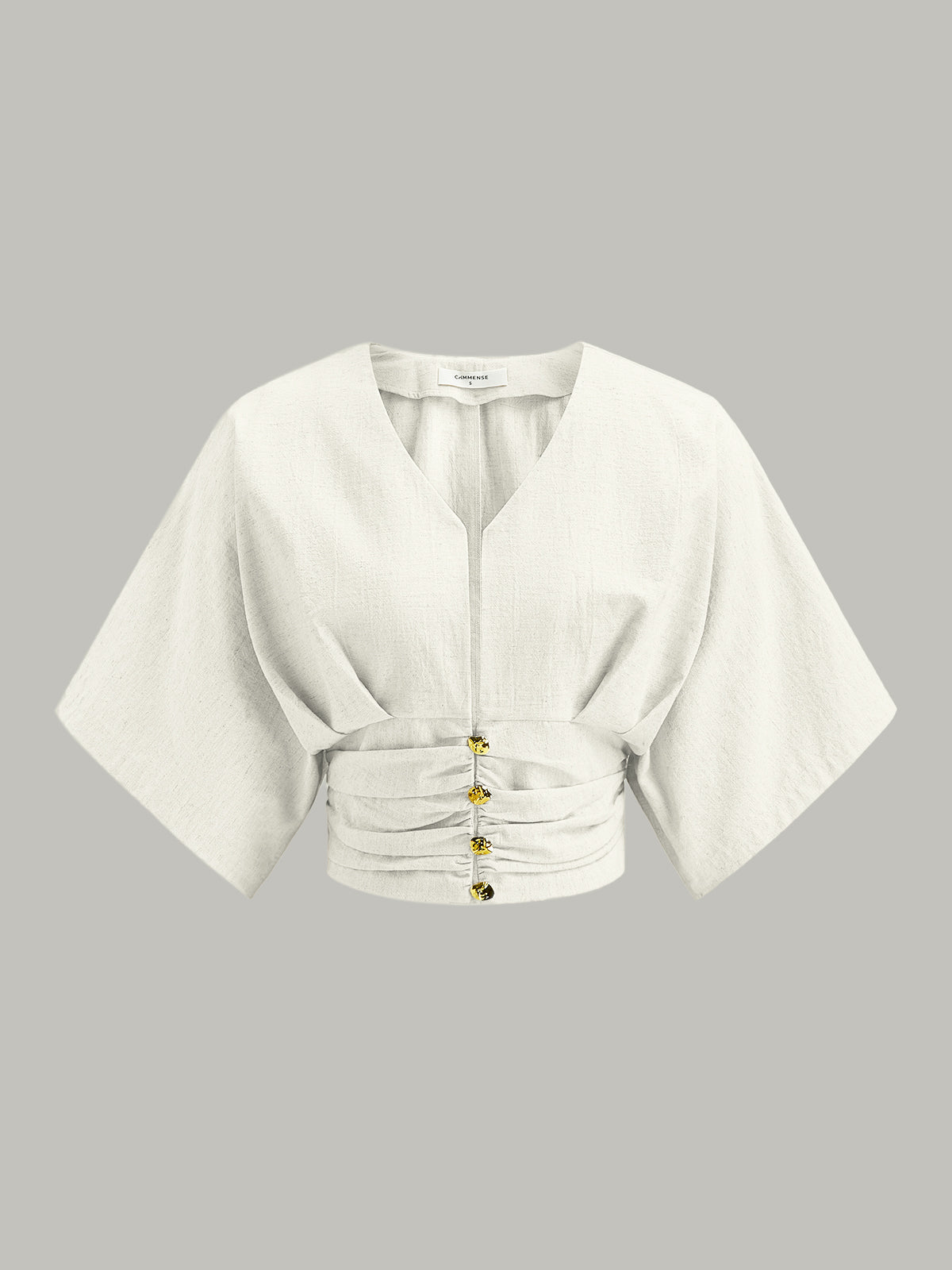 Cotton & Linen Kimono Sleeve Button Top - Calestra