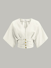 Cotton & Linen Kimono Sleeve Button Top - Calestra