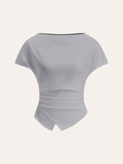 Asymmetric Hem Ruched T-Shirt - Calestra