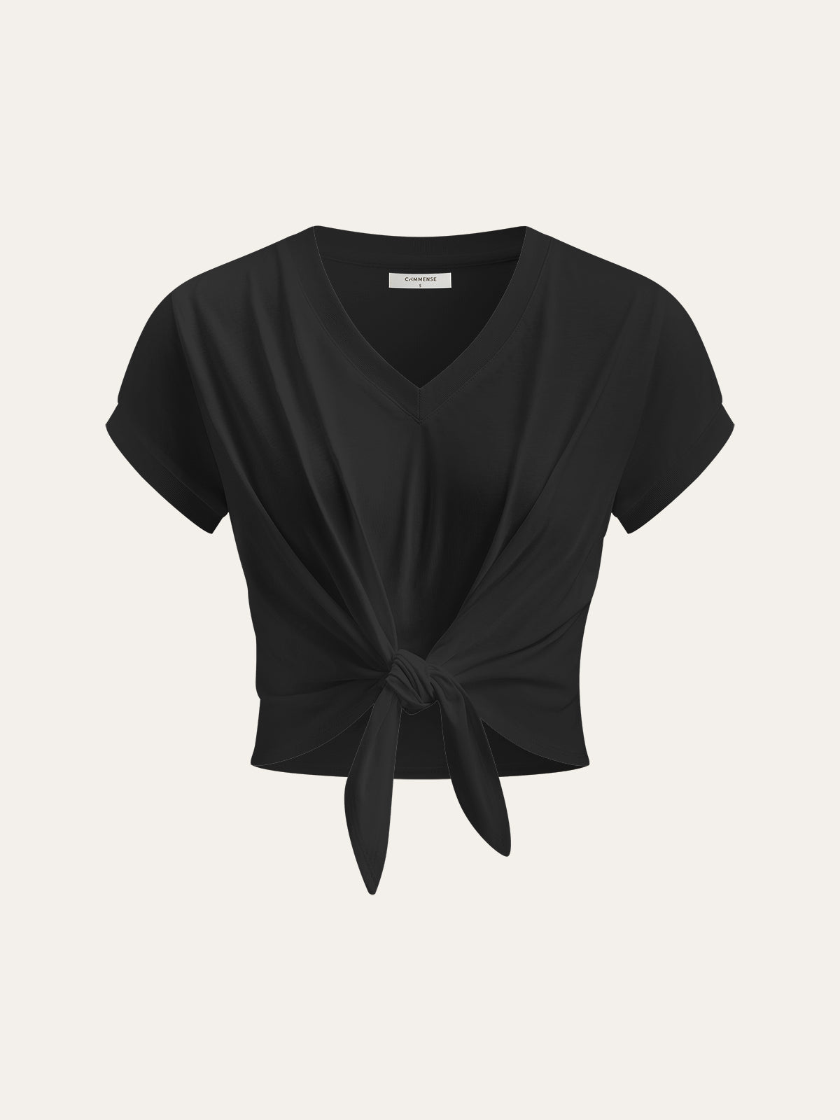 Knot Front V-Neck T-Shirt - Calestra