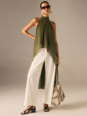 Halter-Neck Chiffon Long Top - Calestra