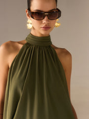 Halter-Neck Chiffon Long Top - Calestra