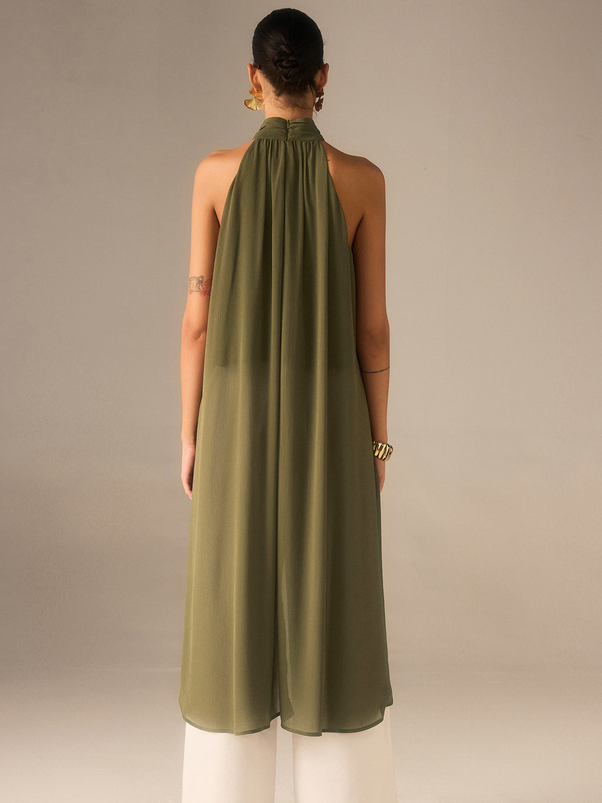 Halter-Neck Chiffon Long Top - Calestra