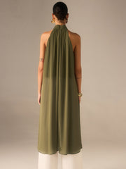 Halter-Neck Chiffon Long Top - Calestra
