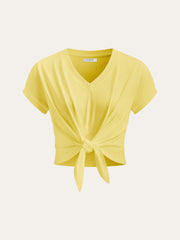 Knot Front V-Neck T-Shirt - Calestra