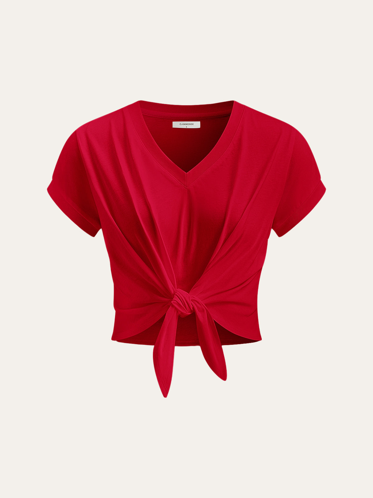 Knot Front V-Neck T-Shirt - Calestra