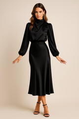 Satin High Waist Midi Dress