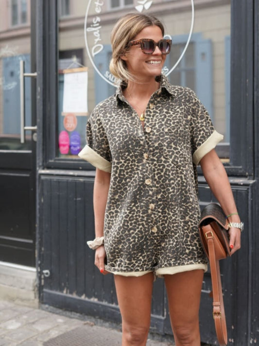 TradeTrends™ | Leopard Print Shirt Dress - Calestra