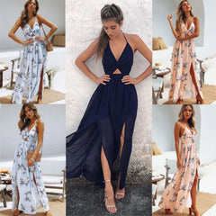 Sierra | Boho Floral Halter Maxi Dress - Calestra