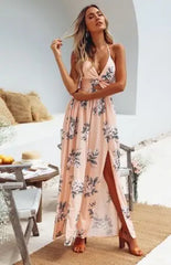 Sierra | Boho Floral Halter Maxi Dress - Calestra