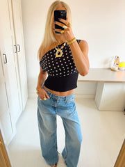 ✦ The Luna Dot Mesh Off-Shoulder Top ✦
