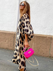 Zarina | Leopard Print V-Neck Maxi Dress - Calestra