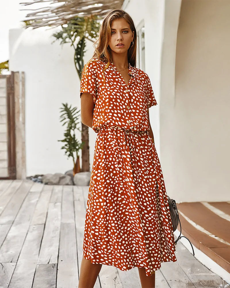 Florienne™ Vintage Waist-Tie Shirt Dress - Calestra