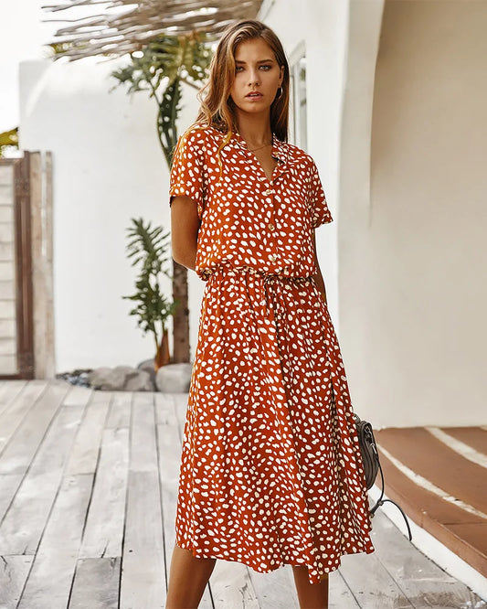 Florienne™ Vintage Waist-Tie Shirt Dress - Calestra