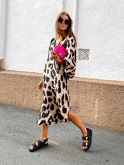 Zarina | Leopard Print V-Neck Maxi Dress - Calestra