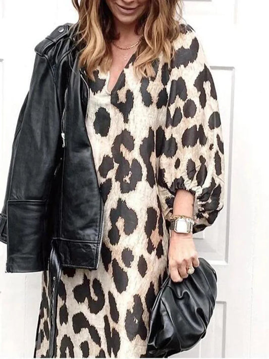 Zarina | Leopard Print V-Neck Maxi Dress - Calestra