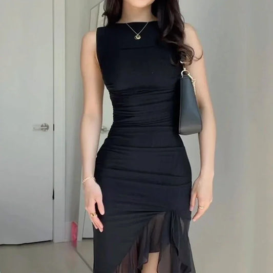 Lela™ Elegante Zwarte Rugloze Jurk - Calestra