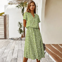 Florienne™ Vintage Waist-Tie Shirt Dress - Calestra