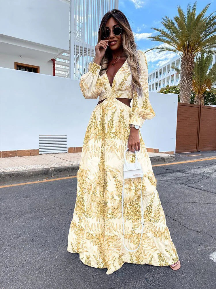 Amélie V-Neck Maxi Dress - Calestra