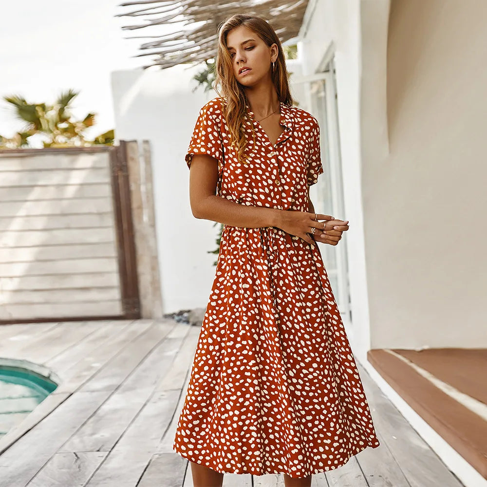 Florienne™ Vintage Waist-Tie Shirt Dress - Calestra