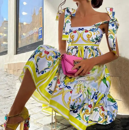 TradeTrends™ | Lace-Up Floral Maxi Dress - Calestra