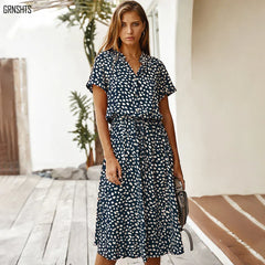 Florienne™ Vintage Waist-Tie Shirt Dress - Calestra