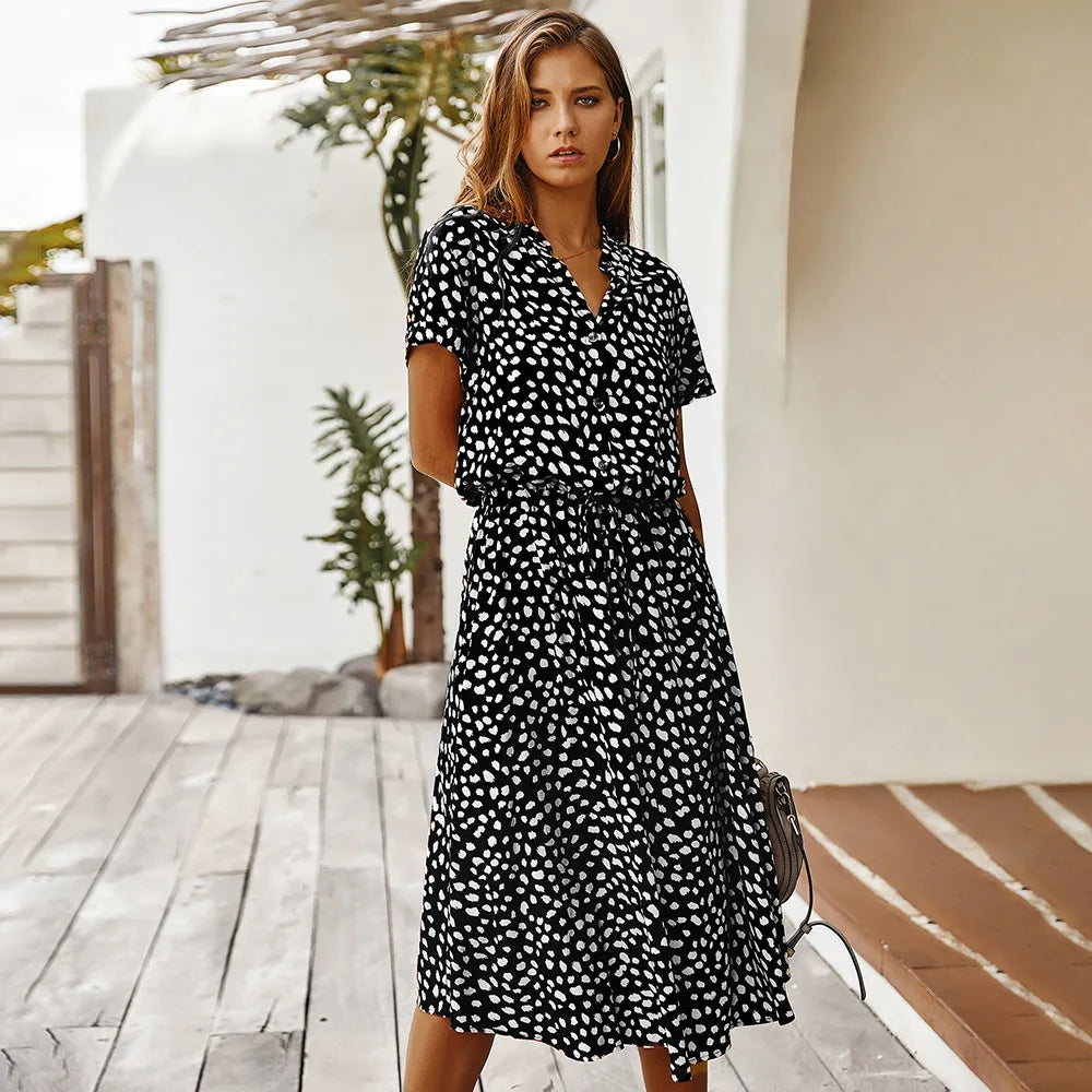 Florienne™ Vintage Waist-Tie Shirt Dress - Calestra