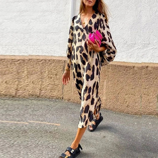 Zarina | Leopard Print V-Neck Maxi Dress - Calestra