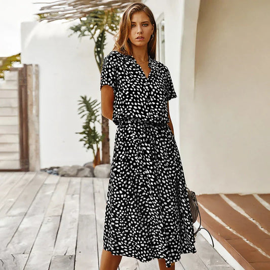 Florienne™ Vintage Waist-Tie Shirt Dress - Calestra