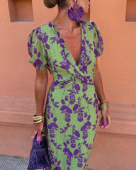 Angelina - Stunning V-Neck Midi Dress - Calestra