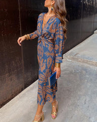Janella - Vintage Draped Long Sleeve Midi Dress - Calestra