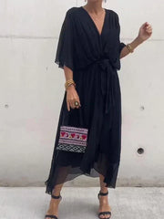 Gretchen - Tie Waist V-Neck Dress