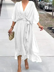 Gretchen - Tie Waist V-Neck Dress