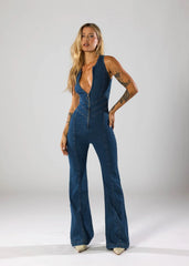 ✦ Siena Deep Zip Denim Jumpsuit - Calestra