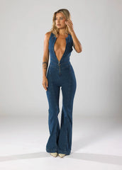 ✦ Siena Deep Zip Denim Jumpsuit - Calestra