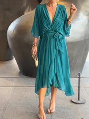 Gretchen - Tie Waist V-Neck Dress